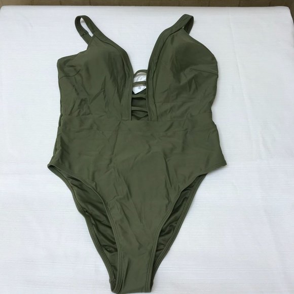 Cupshe Oasis Green Strappy Front Blocked One Piece Swimsuit NWT Size Large - Picture 3 of 6